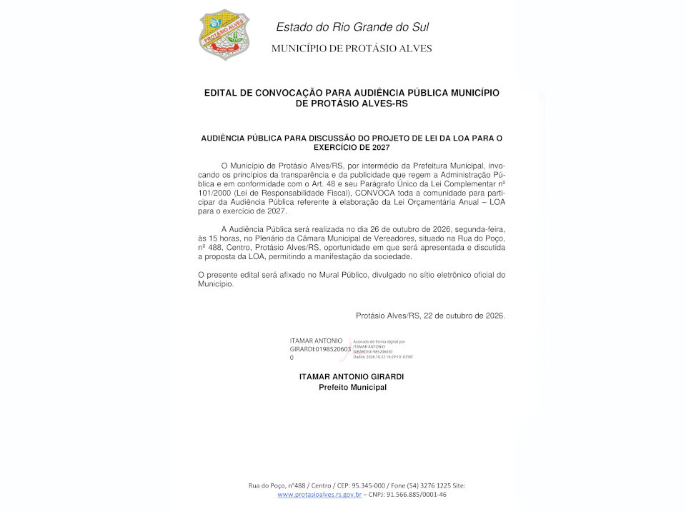 Audiência Publica para discussão da Lei Orçamentária Anual (LOA) exercício 2027